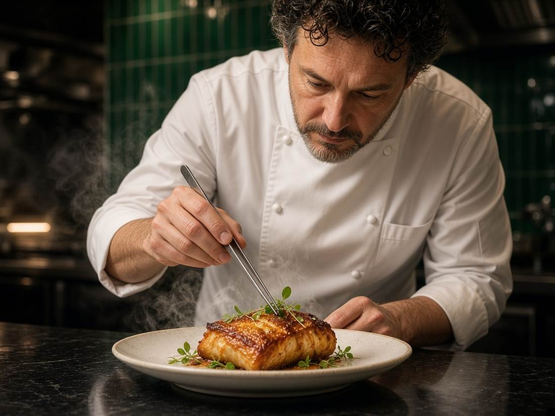 Chef dressant une assiette dans la cuisine de ChefTryFR